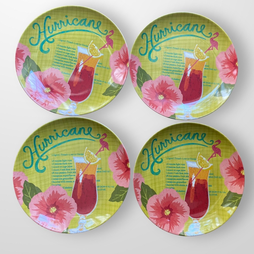 Tommy‎ Bahama Melamine Salad Plates Set of 4 Tropical Hurricane NEW 8"
